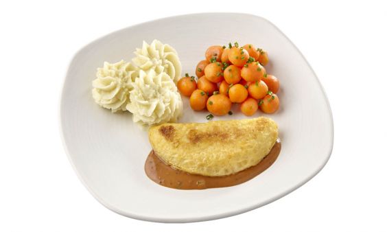 Standaard Omelet champignon in Provencaalse saus, Parijse worteltjes en aardappelpuree